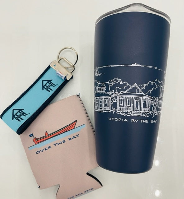 Branded keychain, coozie, and mug