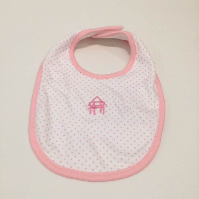 Pink dotted pier bib from the Fairhope Store