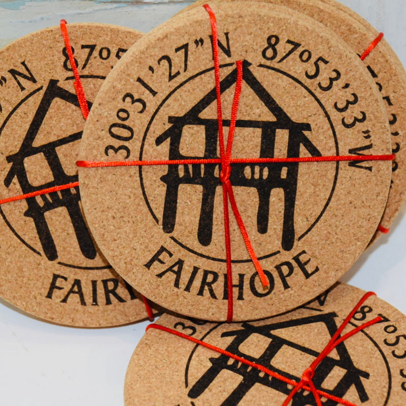 Cork coaster with Fairhope logo